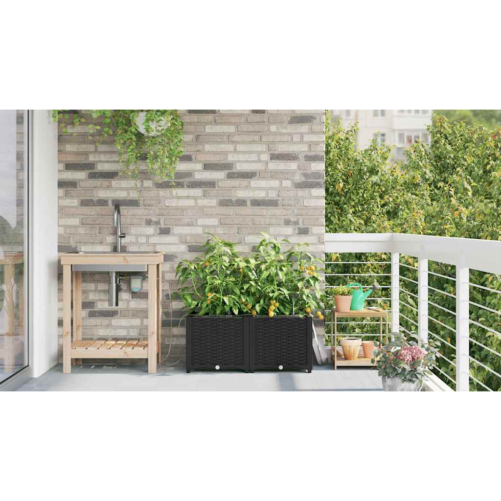 Garden Planter 2 pcs Black 80 x 40 x 37.5 cm PP