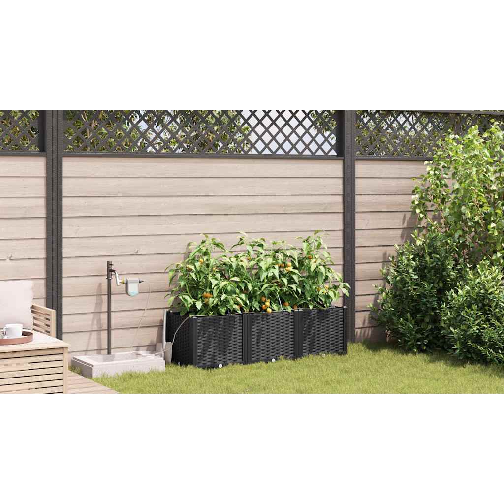Garden Planter 3 pcs Black 120 x 40 x 37.5 cm PP