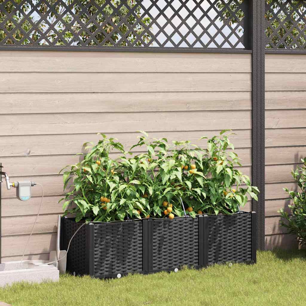 Garden Planter 3 pcs Black 120 x 40 x 37.5 cm PP