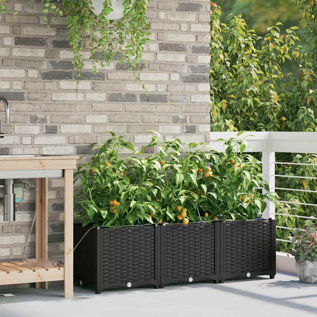 Garden Planter 3 pcs Black 120 x 40 x 37.5 cm PP