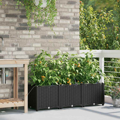 Garden Planter 3 pcs Black 120 x 40 x 37.5 cm PP