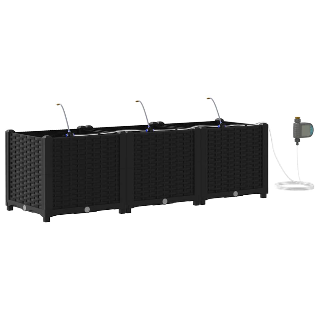 Garden Planter 3 pcs Black 120 x 40 x 37.5 cm PP
