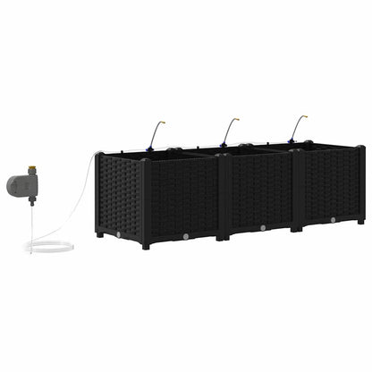 Garden Planter 3 pcs Black 120 x 40 x 37.5 cm PP