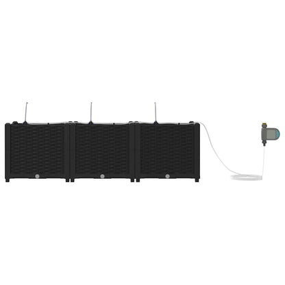 Garden Planter 3 pcs Black 120 x 40 x 37.5 cm PP