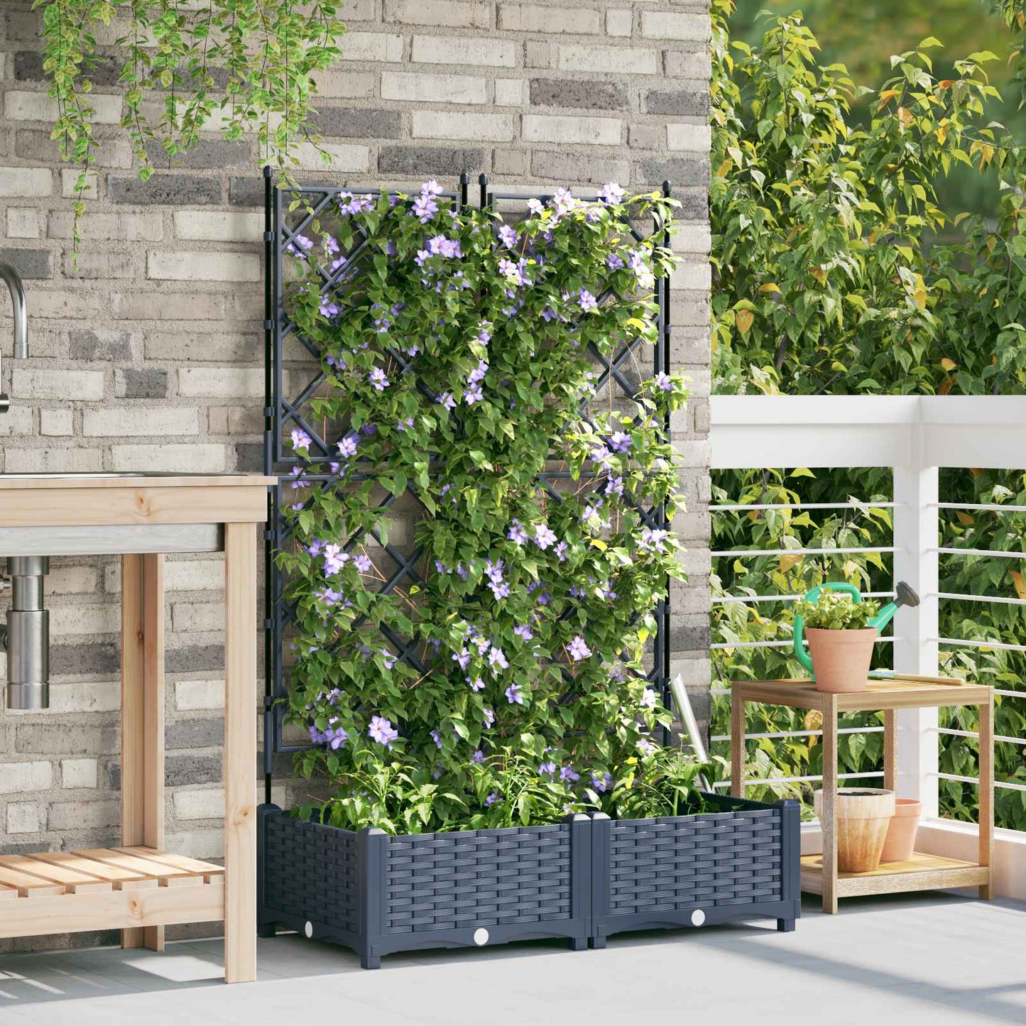 Garden Planter 2 pcs Grey 80 x 40 x 125.5 cm PP