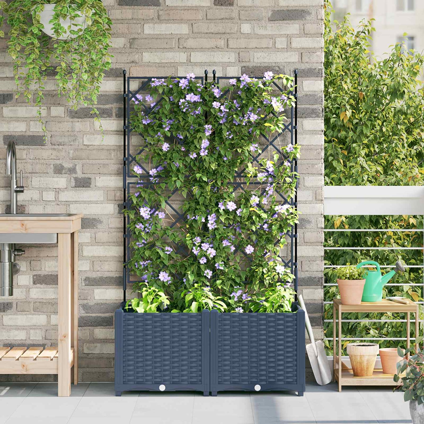 Garden Planter 2 pcs Grey 80 x 40 x 143 cm PP