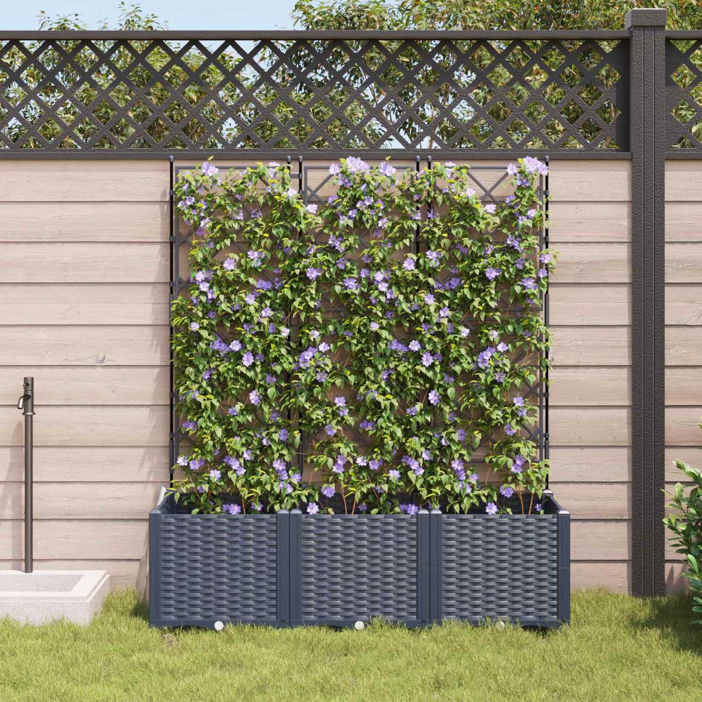 Garden Planter 3 pcs Grey 120 x 40 x 143 cm PP