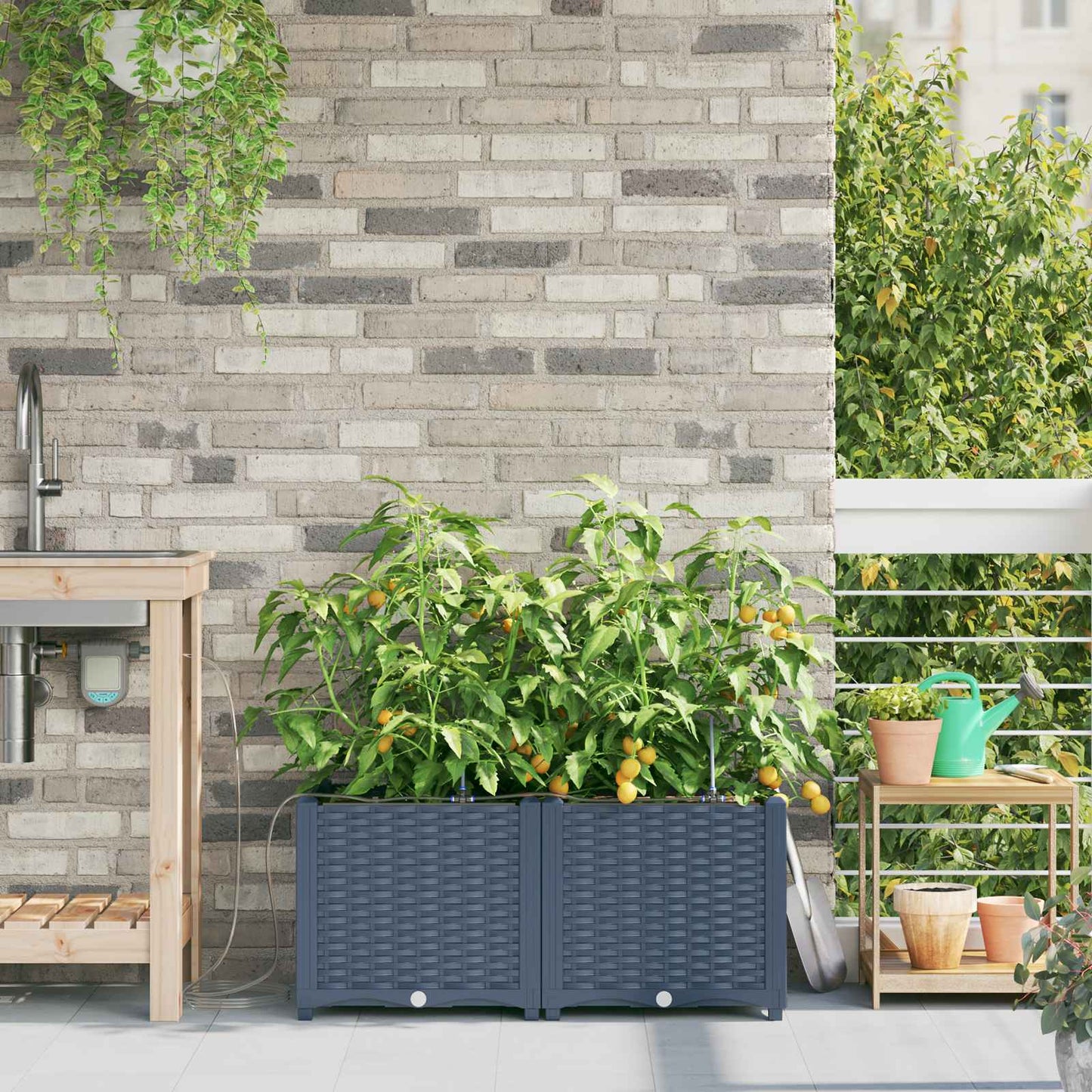 Garden Planter 2 pcs Grey 80 x 40 x 37.5 cm PP