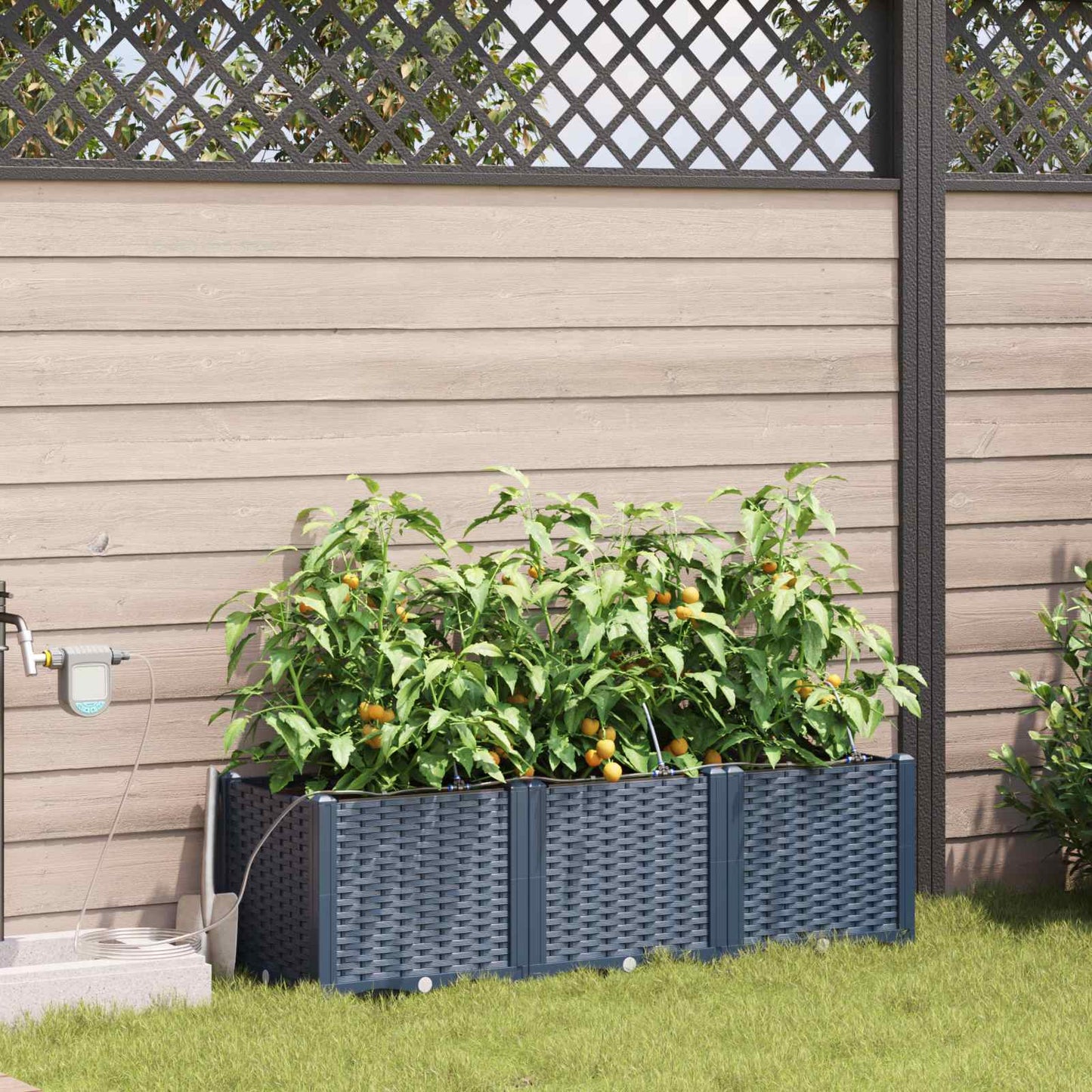 Garden Planter 3 pcs Grey 120 x 40 x 37.5 cm PP
