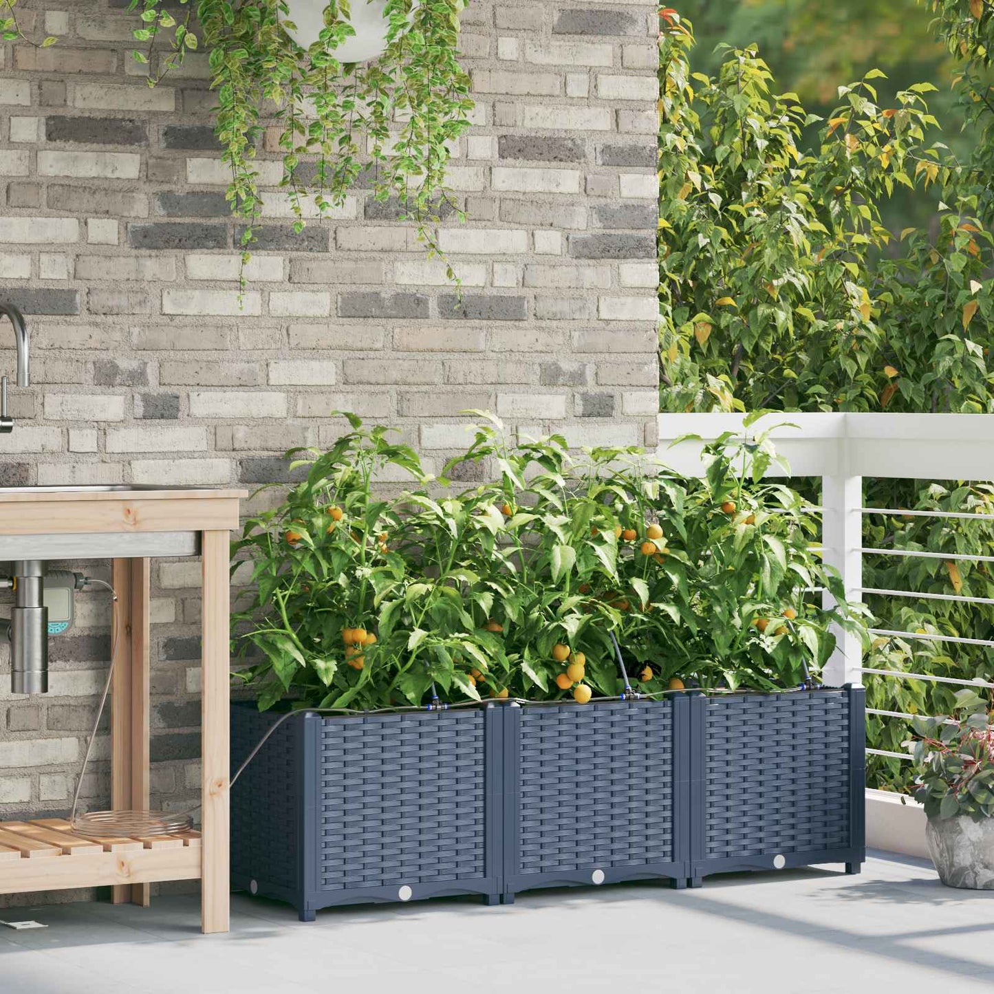 Garden Planter 3 pcs Grey 120 x 40 x 37.5 cm PP
