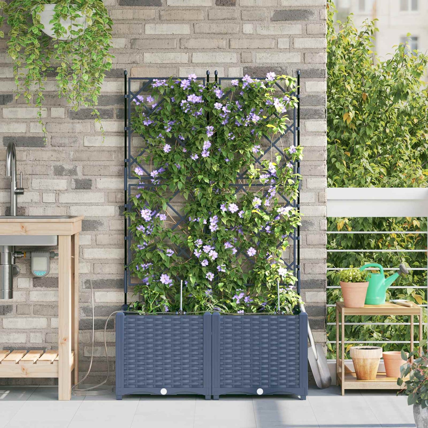 Garden Planter 2 pcs Grey 80 x 40 x 142 cm PP