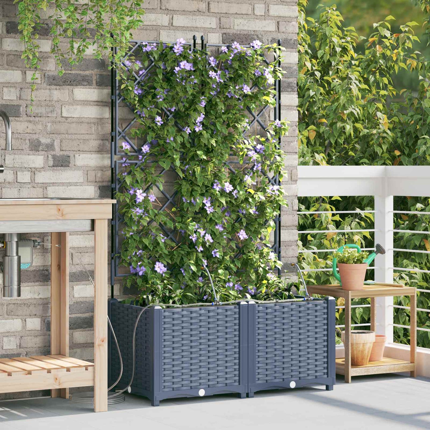 Garden Planter 2 pcs Grey 80 x 40 x 142 cm PP