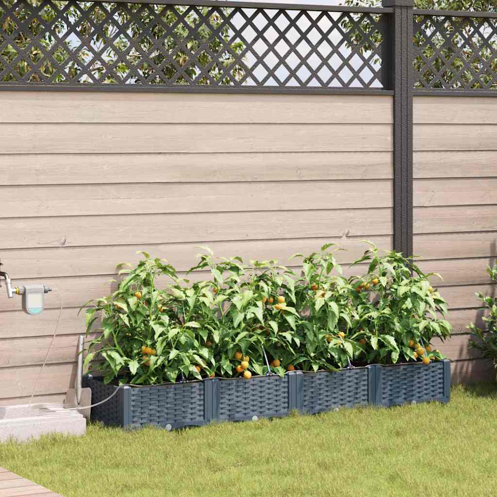 Garden Planter 4 pcs LiGht Grey 160 x 40 x 22 cm PP