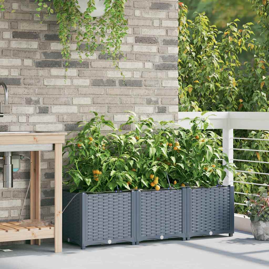Garden Planter 3 pcs LiGht Grey 120 x 40 x 37.5 cm PP