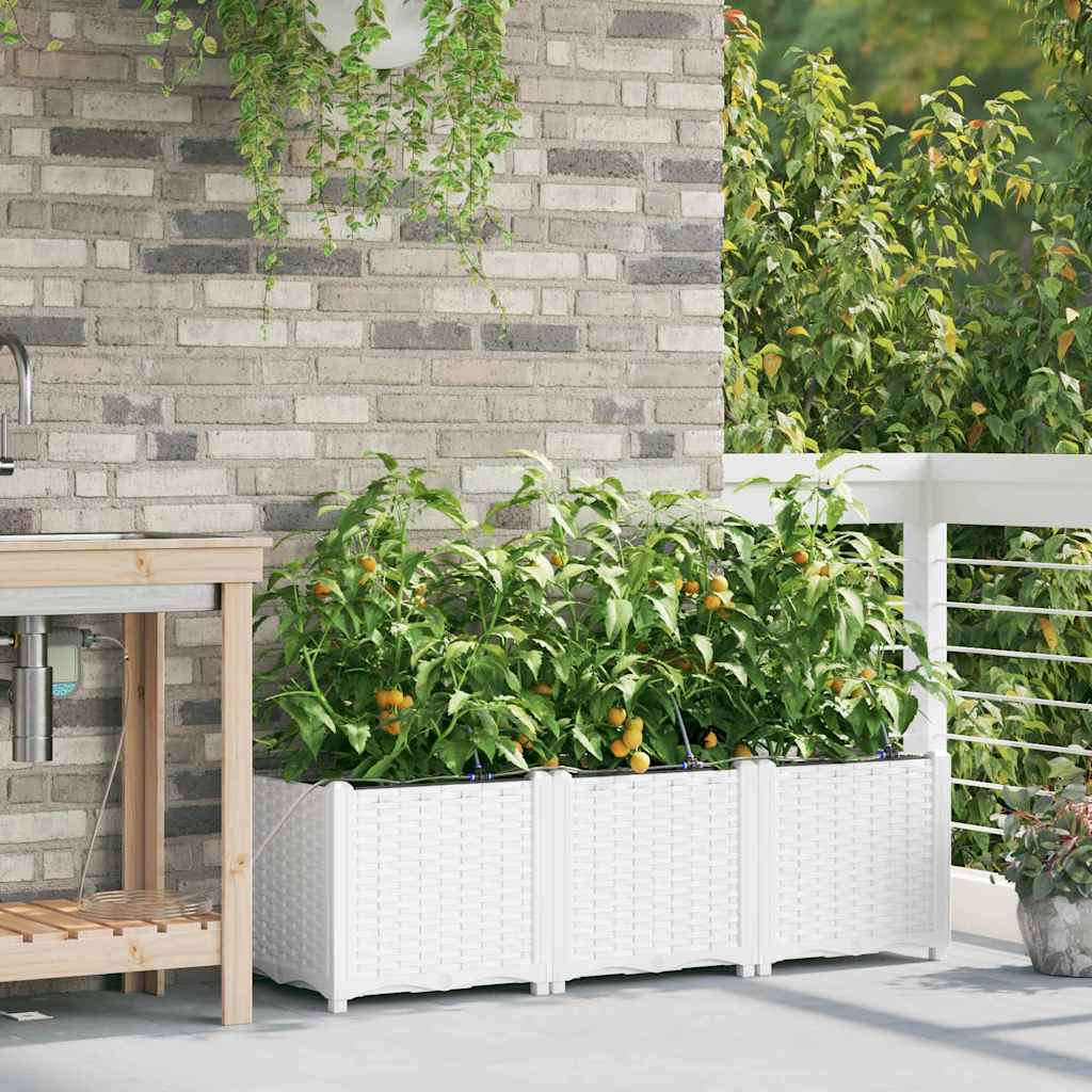 Garden Planter 3 pcs White 120 x 40 x 37.5 cm PP