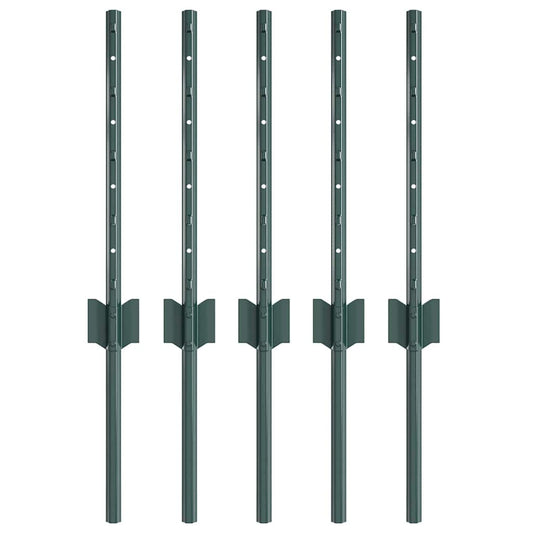 Embedded Fence Post 5 pcs Green 80 cm Powder-Coated Steel