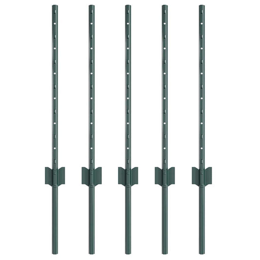 Embedded Fence Post 5 pcs Green 100 cm Powder-Coated Steel