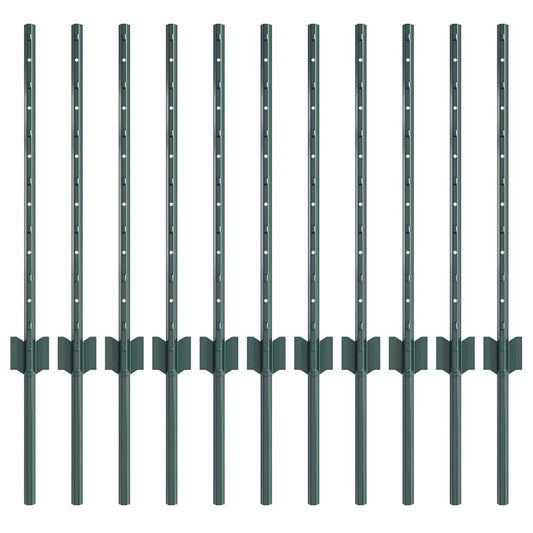Embedded Fence Post 11 pcs Green 100 cm Powder-Coated Steel
