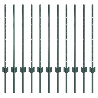 Embedded Fence Post 11 pcs Green 120 cm Powder-Coated Steel