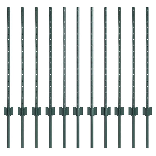 Embedded Fence Post 11 pcs Green 120 cm Powder-Coated Steel
