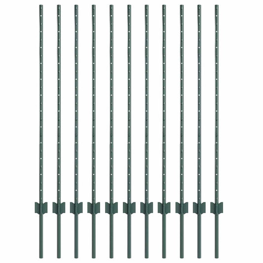 Embedded Fence Post 11 pcs Green 160 cm Powder-Coated Steel