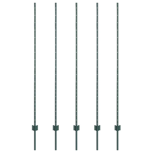 Embedded Fence Post 5 pcs Green 200 cm Powder-Coated Steel