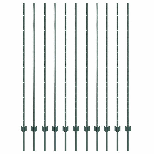 Embedded Fence Post 11 pcs Green 200 cm Powder-Coated Steel