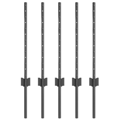 Embedded Fence Post 5 pcs Grey 100 cm Powder-Coated Steel