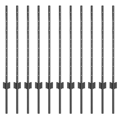 Embedded Fence Post 11 pcs Grey 120 cm Powder-Coated Steel