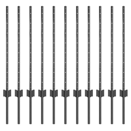 Embedded Fence Post 11 pcs Grey 120 cm Powder-Coated Steel