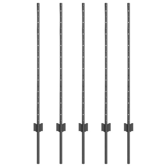 Embedded Fence Post 5 pcs Grey 140 cm Powder-Coated Steel