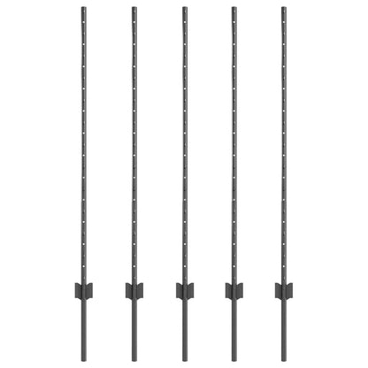 Embedded Fence Post 5 pcs Grey 160 cm Powder-Coated Steel