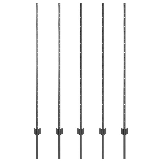 Embedded Fence Post 5 pcs Grey 180 cm Powder-Coated Steel