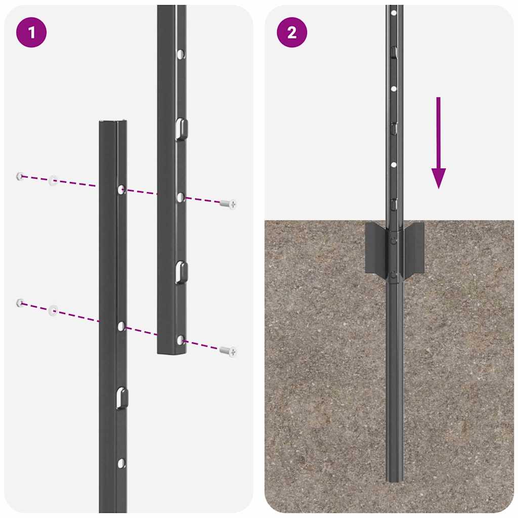 Embedded Fence Post 11 pcs Grey 200 cm Powder-Coated Steel