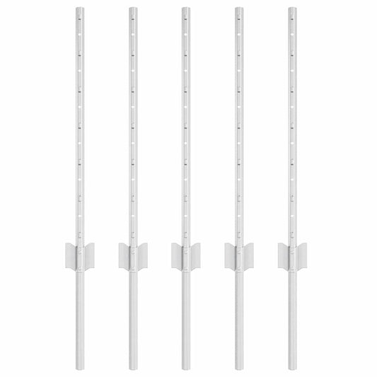Embedded Fence Post 5 pcs Silver 100 cm Powder-Coated Steel