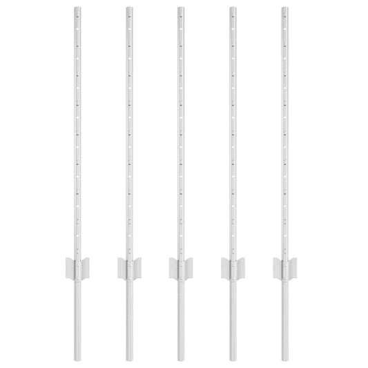 Embedded Fence Post 5 pcs Silver 120 cm Powder-Coated Steel