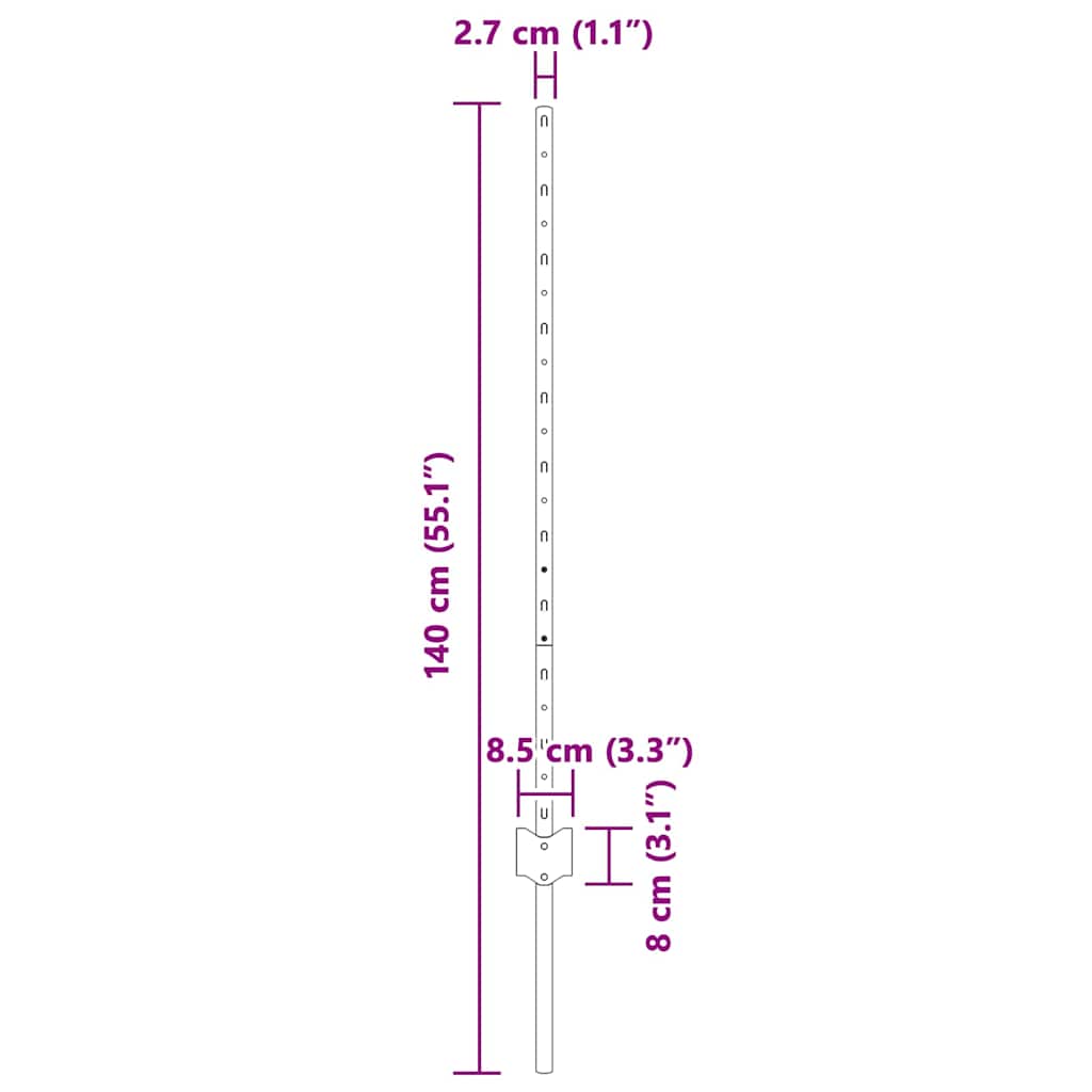 Embedded Fence Post 11 pcs Silver 140 cm Powder-Coated Steel