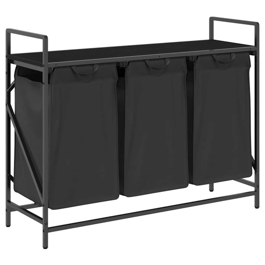 Laundry Basket 3 Compartments with Shelf Black Oak