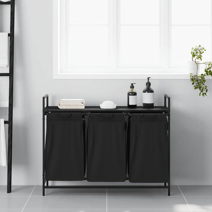 Laundry Basket 3 Compartments with Shelf Black Oak