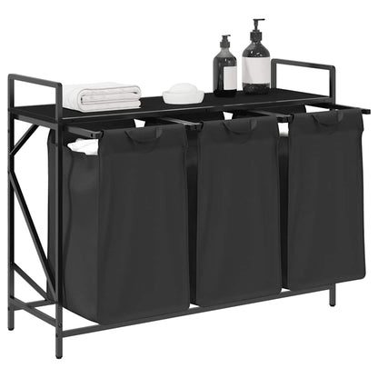 Laundry Basket 3 Compartments with Shelf Black Oak
