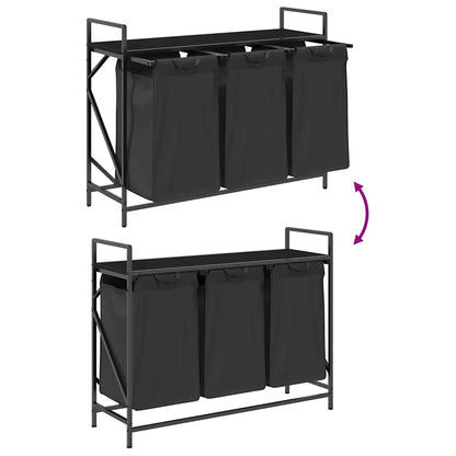 Laundry Basket 3 Compartments with Shelf Black Oak