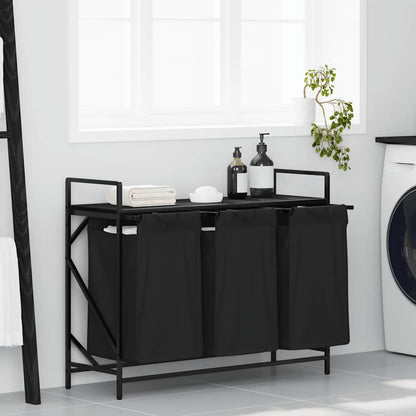 Laundry Basket 3 Compartments with Shelf Black Oak