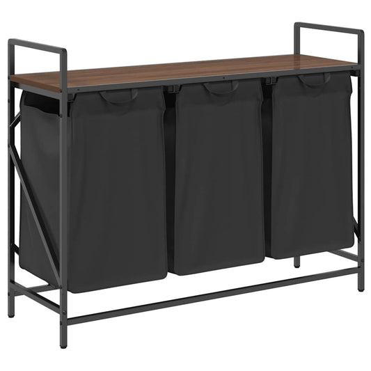 Laundry Basket 3 Compartments with Shelf Brown Oak
