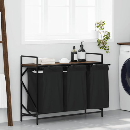 Laundry Basket 3 Compartments with Shelf Brown Oak