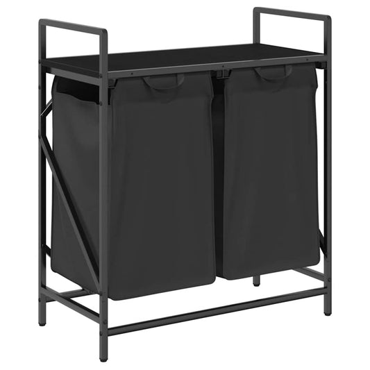 Laundry Basket 2 Compartments with Shelf Black Oak