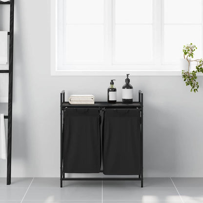 Laundry Basket 2 Compartments with Shelf Black Oak