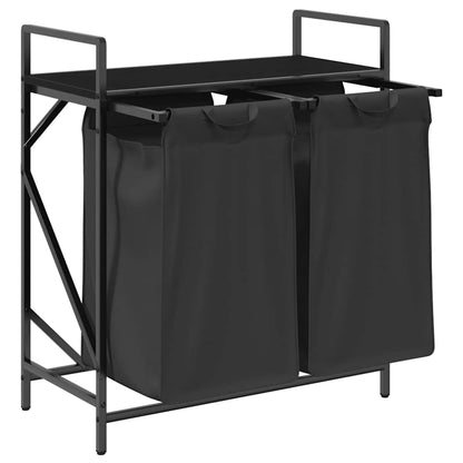 Laundry Basket 2 Compartments with Shelf Black Oak