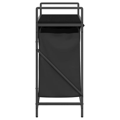 Laundry Basket 2 Compartments with Shelf Black Oak