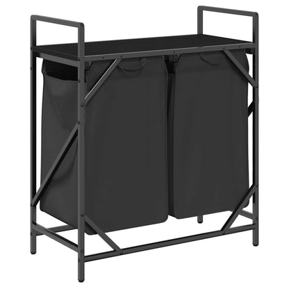 Laundry Basket 2 Compartments with Shelf Black Oak