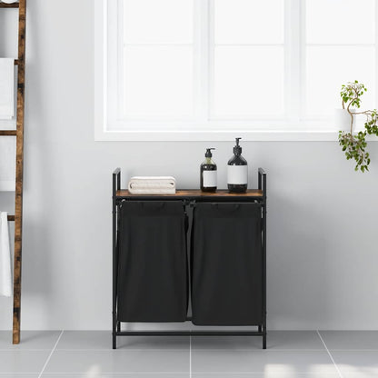 Laundry Basket 2 Compartments with Shelf Smoked Oak
